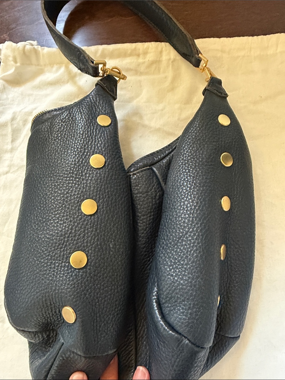 Hammitt Morgan Dark Blue Leather Shoulder/ Crossbody with Gold Hardware - Picture 11 of 11